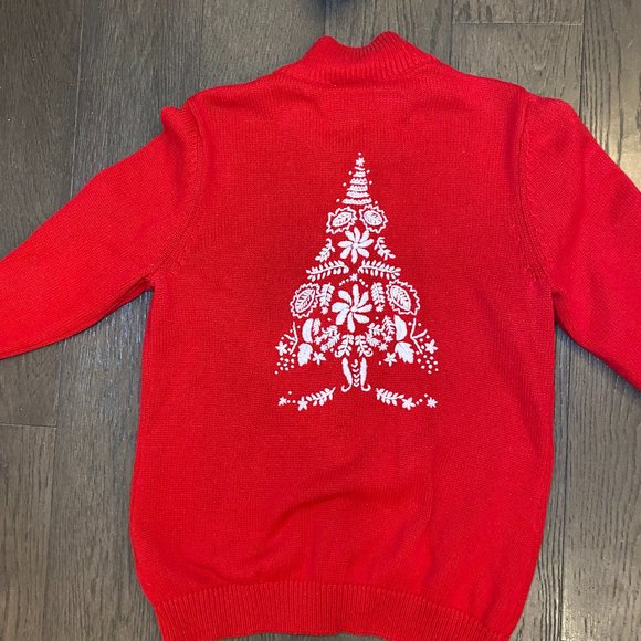 Lovely Red Knitted Christmas Sweater Cardigan Zipper White Snowflakes sz XS - Picture 8 of 9